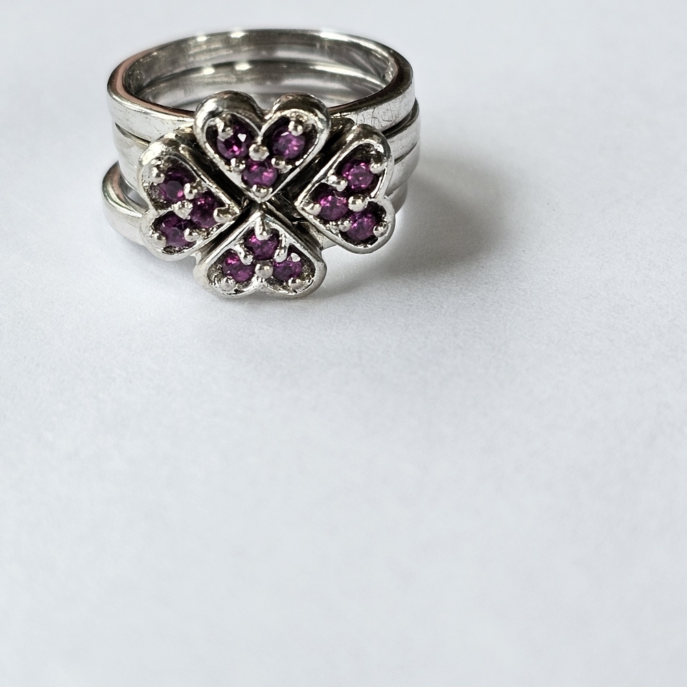 Rare Vintage Rhodolite Garnet Rings. 4 Seperate Bands in Sterling Silver! Sz 7! - Picture 2 of 7